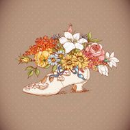 Vintage Background with Flowers and Shoes