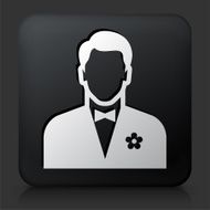 Black Square Button with Man Wearing a Bow Tie