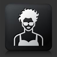 Black Square Button with Female Face Icon N24