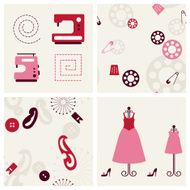 Sewing seamlesss backgounds and objects set