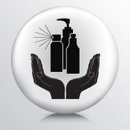Round Icon With Two Hands Cupping Hairspray Chemical Bottles Silhouette