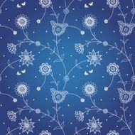 Abstract background with white flowers on blue