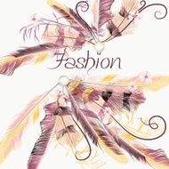 Vector background with pink feathers