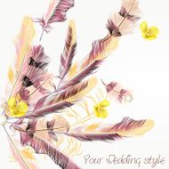 Beautiful wedding background with pink feathers