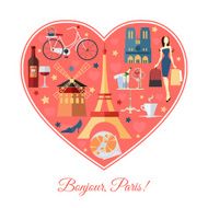 Isolated heart shape with France flat icons