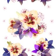 Floral seamless vector pattern with flowers in watercolor style