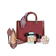 Hand drawn fashion illustration - Background Fashion designer bag