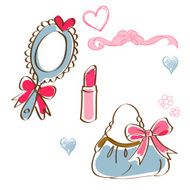 beauty icons - clip art mirror lipstick bag