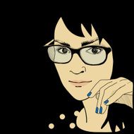 Hand drawn portrait of dark haired girl with glasses