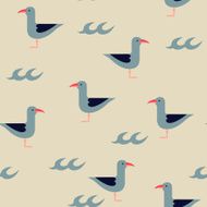 Vector seagulls and waves marine seamless pattern illustration