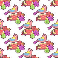 Seamless pattern with birds cup and flowers