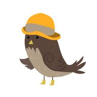 Cartoon sparrow with hat flat icon