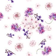 Floral seamless wallpaper pattern with tender pink and purple f