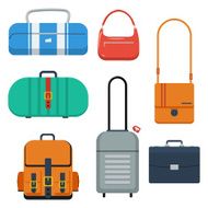 Bags suitcase and backpack vector illustration