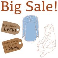Big Sale illustration with black bear mens shirt and labels