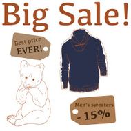 Big Sale illustration with baby bear mens sweater and labels