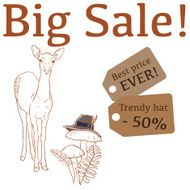 Big Sale illustration with cute deer trendy hat and labels