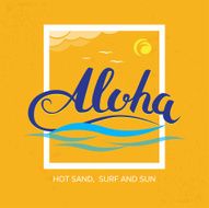 &#039;Aloha hot sand surf and sun&#039; handmade tropical t-shirt poster