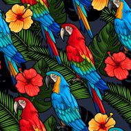 Macaw and hibiscus seamless