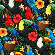 Macaw and tropical cocktail seamless N2