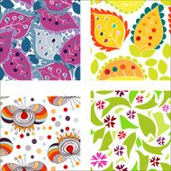 Set of seamless patterns with colorful leafs and flowers