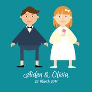 Flat vector cute couple in love celebrating a wedding