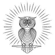 Vintage owl label in line art style Vector logo or N2