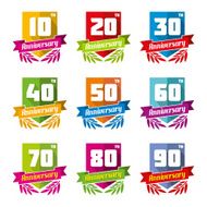 Anniversary celebration emblems in flat style