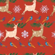 Seamless pattern with deer and bird