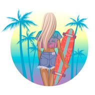 Beautiful fashion girl with longboard