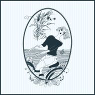 Vintage girl rides a bicycle Vector Set of illustrations Gree N3