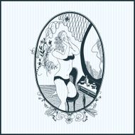 Vintage girl looks in the mirror Vector N3