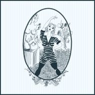 Vintage girl doing morning exercises Vector Set of illustration N3