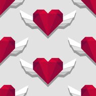 Triangular heart with wings seamless pattern