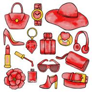 Woman accessories hand drawn red set N2