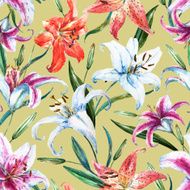 Vector tropical watercolor lilly pattern N2
