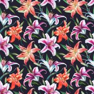 Vector tropical watercolor lilly pattern N3