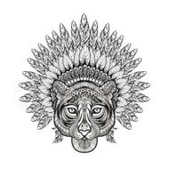 Hand Drawn patterned Tiger in zentangle style with Feathered War N2
