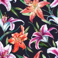 Vector tropical watercolor lilly pattern N6