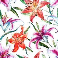Vector tropical watercolor lilly pattern N8