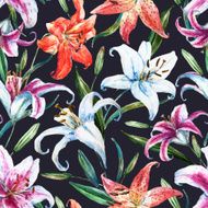Vector tropical watercolor lilly pattern N11
