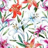 Vector tropical watercolor lilly pattern N13
