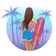 Girl skater character on longboard