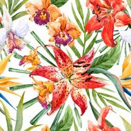 Vector tropical watercolor lilly pattern N19