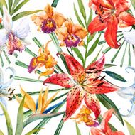 Vector tropical watercolor lilly pattern N21