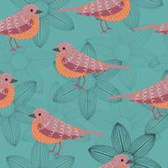 bird seamless pattern on cyan background