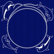 Card with round frame marine knots ropes and dolphins