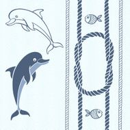 Nautical card with frame marine knots ropes dolphins and fish