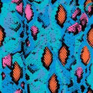 Snake skin texture Seamless pattern pink blue orange black background