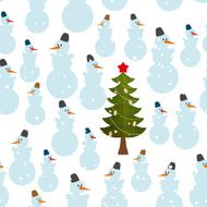 Christmas pattern Snowman and tree seamless backgroun